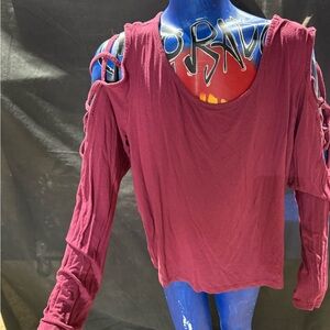 BONGO Women's Cold Shoulder Top - Deep Burgundy